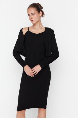 Trendyol Black Čierny vypasovaný midi úplet Cardigan Dress Suit