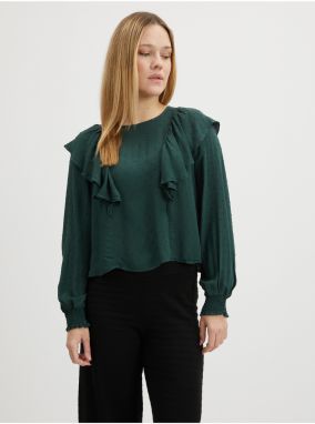 Dark Green Women's Patterned Blouse with Balloon Sleeves VILA P - Ladies