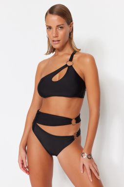 Trendyol High Waist normálne nohy bikiny spodná časť s čiernymi doplnkami