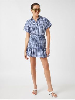 Koton Ruffled Mini Check Skirt with Elastic Waist