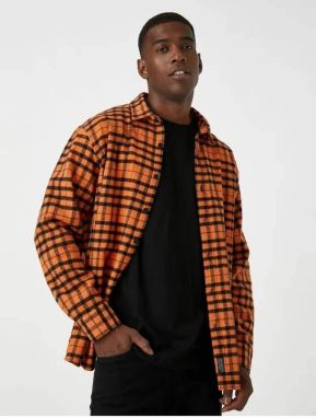 Koton Men's Clothing Shirt 3wam60007hw Orange Plaid