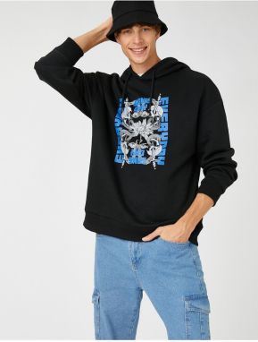 Koton Hooded Oversize Sweatshirt Raised Skull Printed