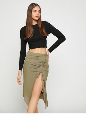 Koton Long Sleeve T-Shirt Crop Crew Neck Ribbed Basic.