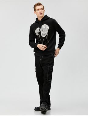 Koton Basic Hooded Sweatshirt with Skull Print