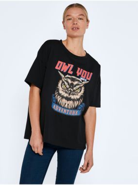 Black Loose T-Shirt with Noisy May Mida print - Women