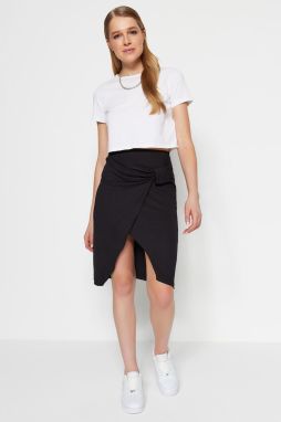 Trendyol Black Crepe Double Breasted High Waist Midi Knitted Skirt