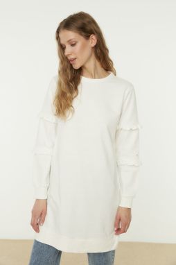 Trendyol Ecru Crew Neck Sleeves Frilly Knitted Tunic