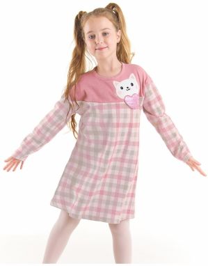 Denokids Heart Cat Plaid Girl Pink Dress