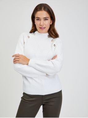 White Women's Ribbed Sweater with Decorative Buttons ORSAY - Ladies