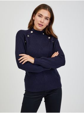 Dark blue women's ribbed sweater with decorative buttons ORSAY - Ladies