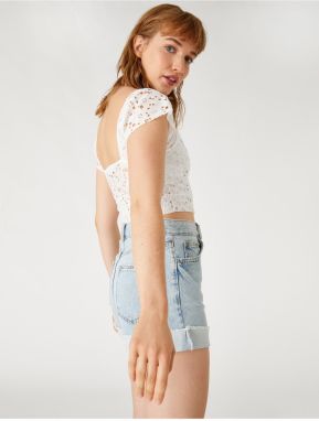 Koton Crop T-Shirt Scalloped Square Neck