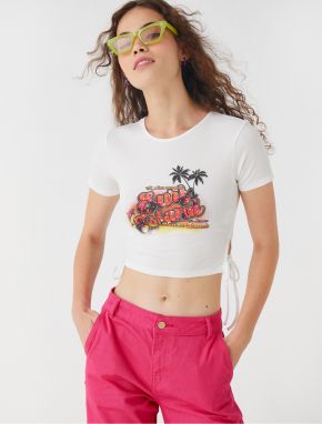 Koton Crop T-Shirt Printed Crew Neck