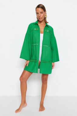 Trendyol Green Woven Stripe Accessories 100% Cotton Shirt