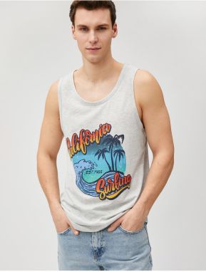 Koton Summer Themed Sleeveless T-Shirt Printed Crew Neck