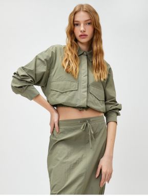 Koton Crop Shirt Long Sleeve Pocket Detailed Buttoned Elastic Waist