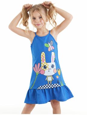 Denokids Checkered Rabbit Girl Blue Dress