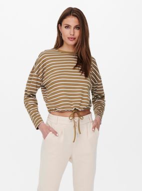 White-brown striped short T-shirt ONLY Brilliant - Women