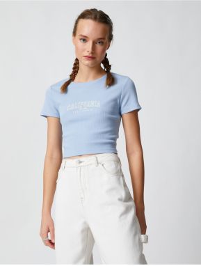 Koton Text Printed Crop T-Shirt Short Sleeve