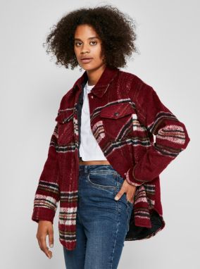 Burgundy Checkered Shirt Jacket Noisy May Lulu - Women