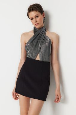 Trendyol Black Knitted Metallic Look Window/Cut Out Detail Body