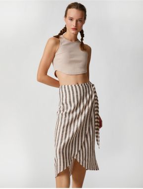 Koton Midi Skirt Wrap Covered Waist Belted