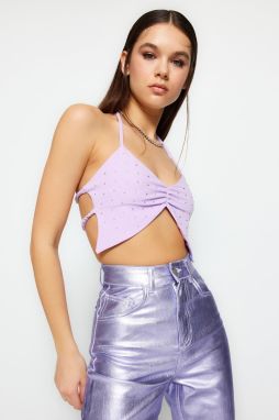 Trendyol Lilac Knitted Bustier with Shiny Stones