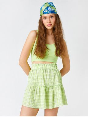 Koton Checkered Mini Skirt with Frilled Elastic Waist.