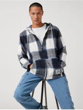 Koton Plaid Patterned Sweatshirt Hooded Pocket Detailed Zipper