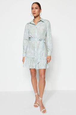 Trendyol Multicolored Belted Mini Woven Shawl Patterned Shirt Dress