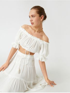 Koton Off-the-Shoulder Pleated Crop Blouse