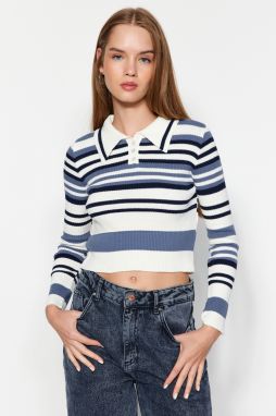 Trendyol Ecru Crop Polo golier Pletený sveter