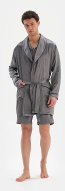 Dagi Gray Shawl Collar Jacquard Satin Dressing Gown