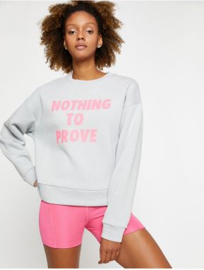 Koton Slogan Printed Sports Sweatshirt Crew Neck Cotton Raspberry