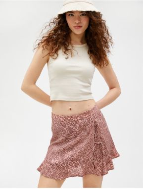 Koton Mini Shorts Skirt Floral Viscose Tie Detail