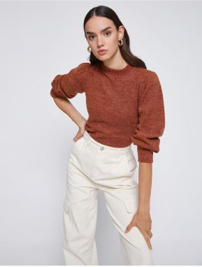 Koton Stand-Up Collar Sweatshirt with Balloon Sleeves