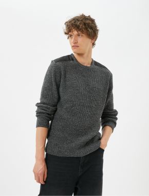 Koton Marbled Sweater Slim Fit Textured Crew Neck Shoulder Detail.