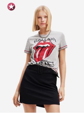 Grey Women's T-Shirt with Desigual Rolling Printing - Women