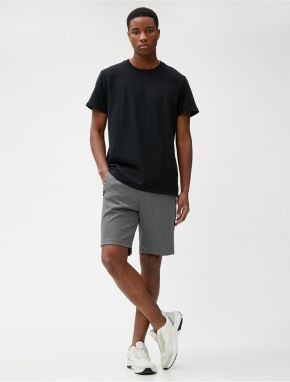 Koton Zipper Pocket Shorts with Slogan Detail, Tie Waist, Slim Fit.