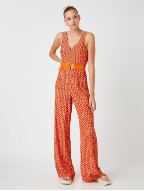 Koton Sleeveless Jumpsuit V-Neck