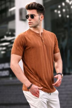 Madmext Men's Camel Buttoned T-Shirt 5831
