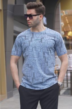 Madmext Blue Slim Fit Patterned Men's T-Shirt 6074