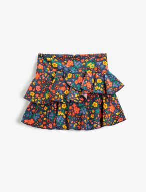 Koton Floral Mini Skirt with Ruffle Tiered Elastic Waist.