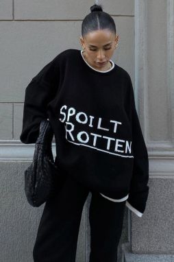 Madmext Black Letter Oversize Crew Neck Women's Sweater