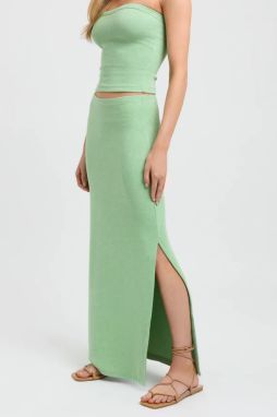 Madmext Green Basic Women's Long Skirt With Slit Detail