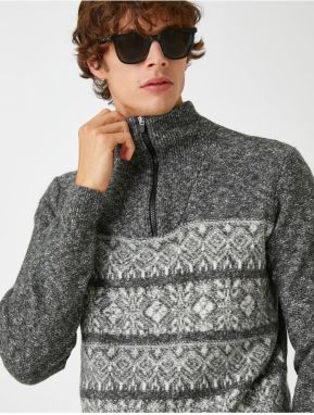 Koton Jacquard Sweater High Neck Zipper Detail