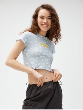 Koton Crop T-Shirt Printed Short Sleeve Crew Neck Cotton