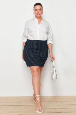 Trendyol Curve Navy Blue Striped Mini Woven Skirt