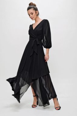 By Saygı Double Breasted Long Chiffon Dress with Balloon Sleeves