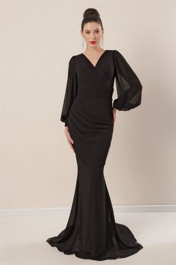 Autor: Saygı Dvojradové šifónové dlhé šifónové šaty čierne