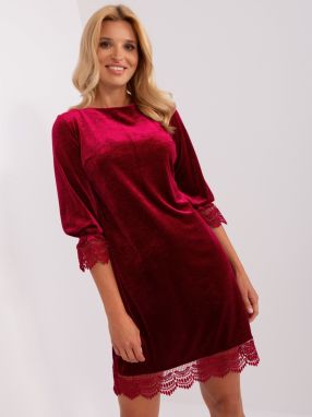 Burgundy velour cocktail dress with lace